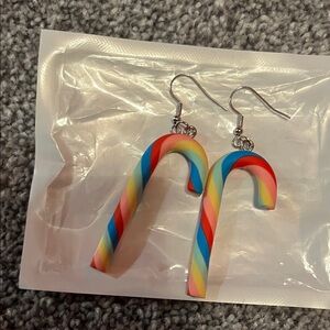 X MAS New candy cane pierced earrings new no tags Christmas red